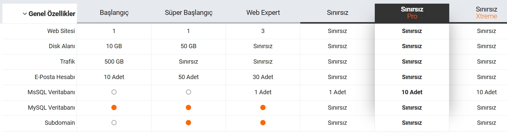 natro hosting paketleri