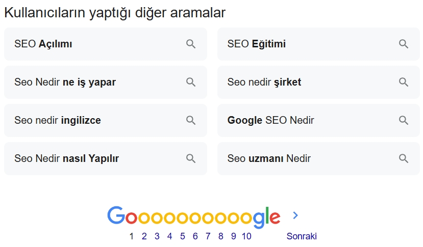 seo diğer aramalar