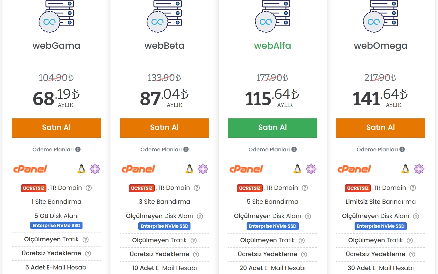veridyen hosting paketleri